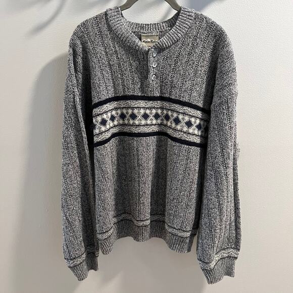 Vtg Alpine Ridge Rugged Wear Navy Patterned Henley Sweater Size M - Picture 1 of 7